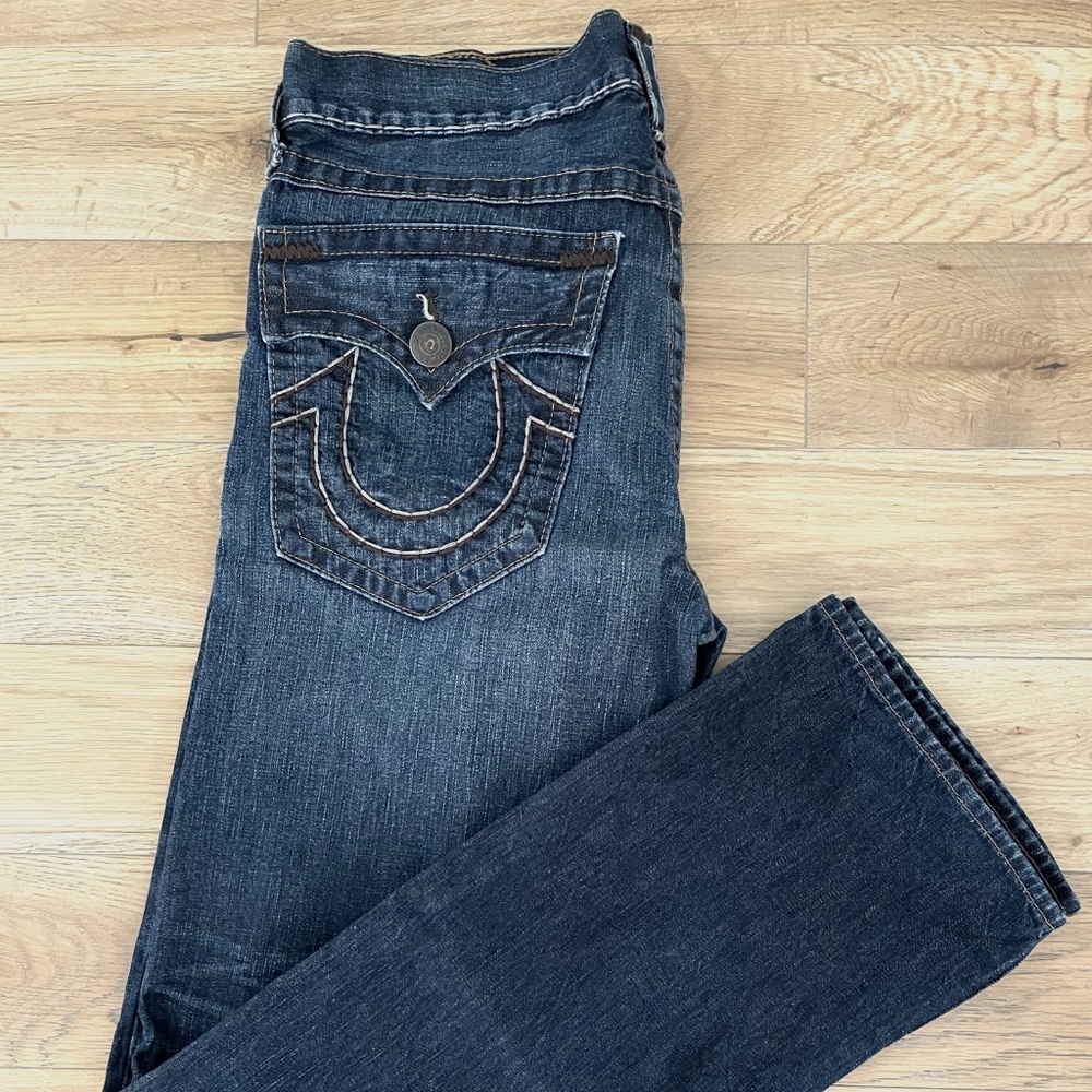 True Religion Men's Jean - World Tour Ricky Super T with Brown Details- 34 x 33